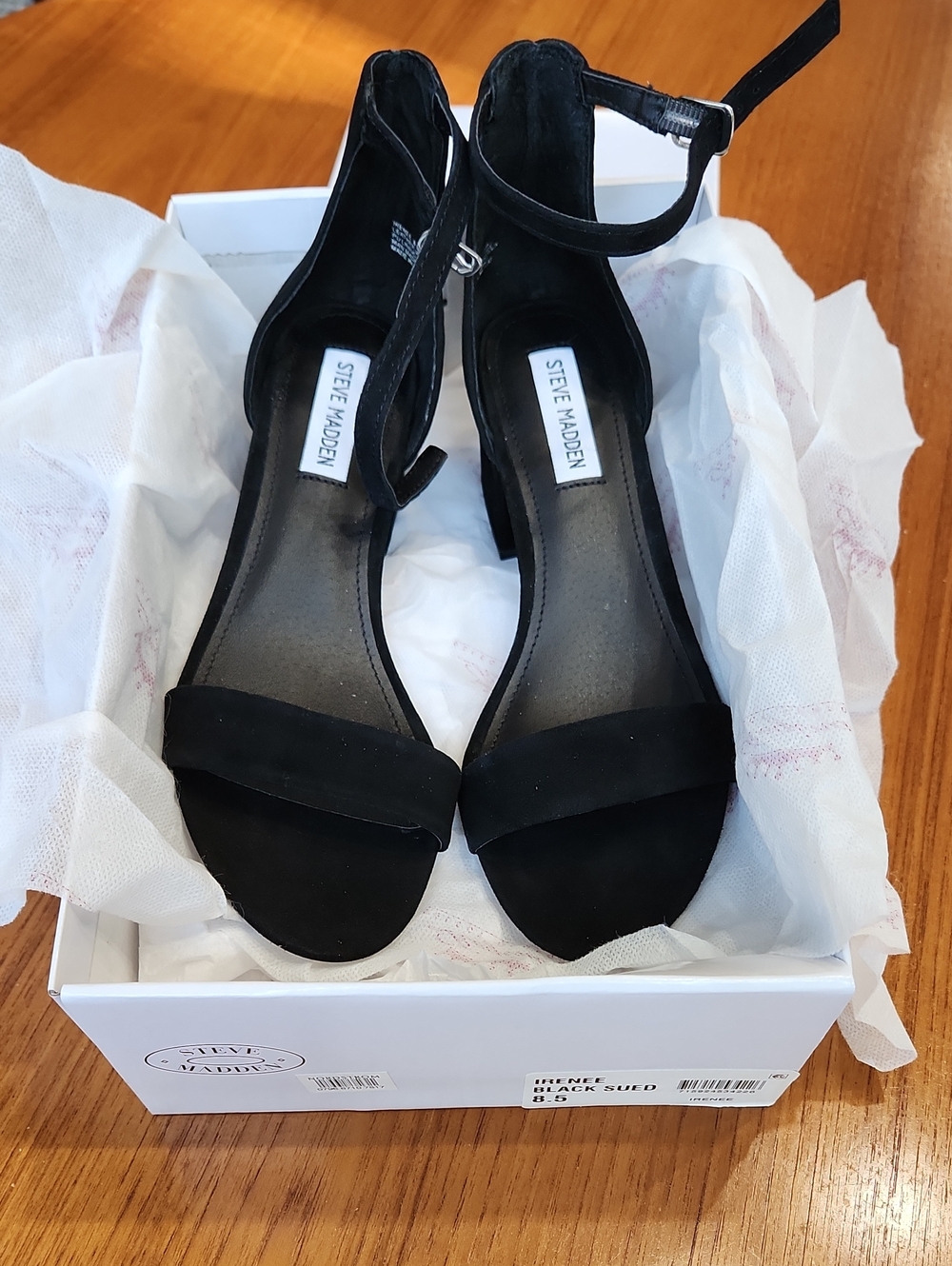 Steve Madden Irene Black Suede Ankle-Strap Heels